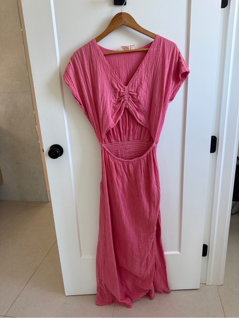 Jen's Pirate Booty Pink Ruched Cutout Maxi Dress